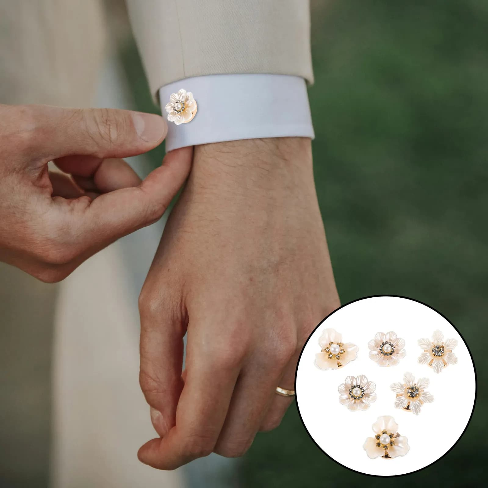 3Pairs Rhinestone Pearl Cufflinks for Women Flower Cuff Button Covers Elegant Shirt Cuff Jewelry Formal Dress Accessories