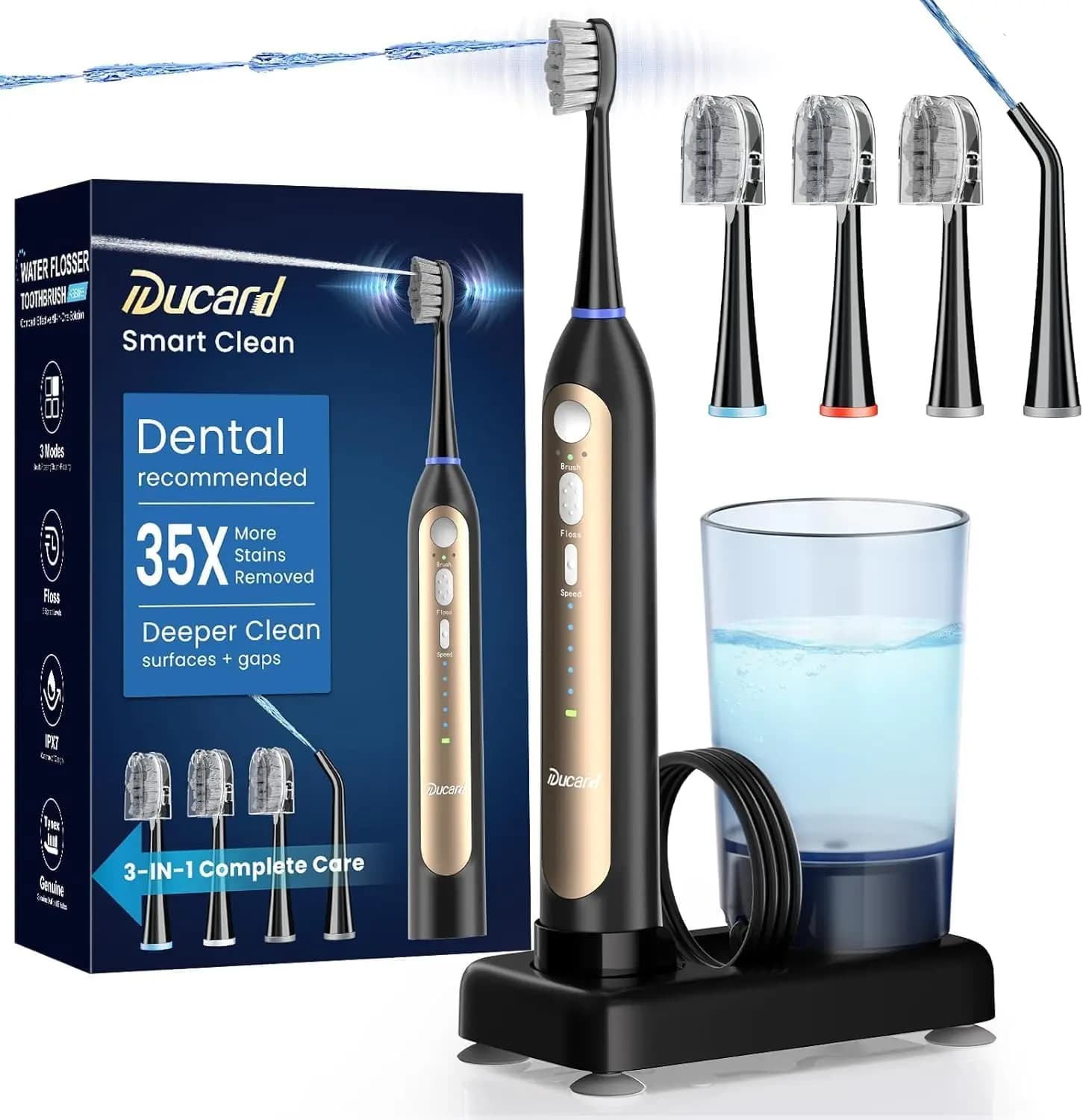 Spazzolino Elettrico e Idropulsore 3-in-1, Sonico 40000 VPM, Serbatoio da 11oz, Batteria per 30 Giorni, per Apparecchi Ortodontici e Gengive Sensibili