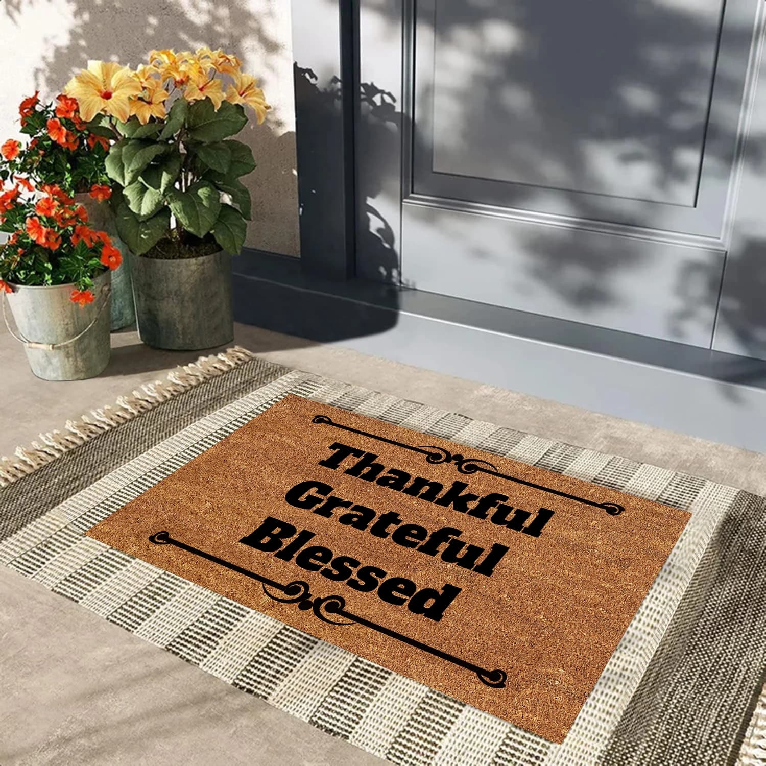 Thankful Grateful Blessed Non slip Rubber Backing Outdoor Entrance Floor Mat,Decorative Rugs