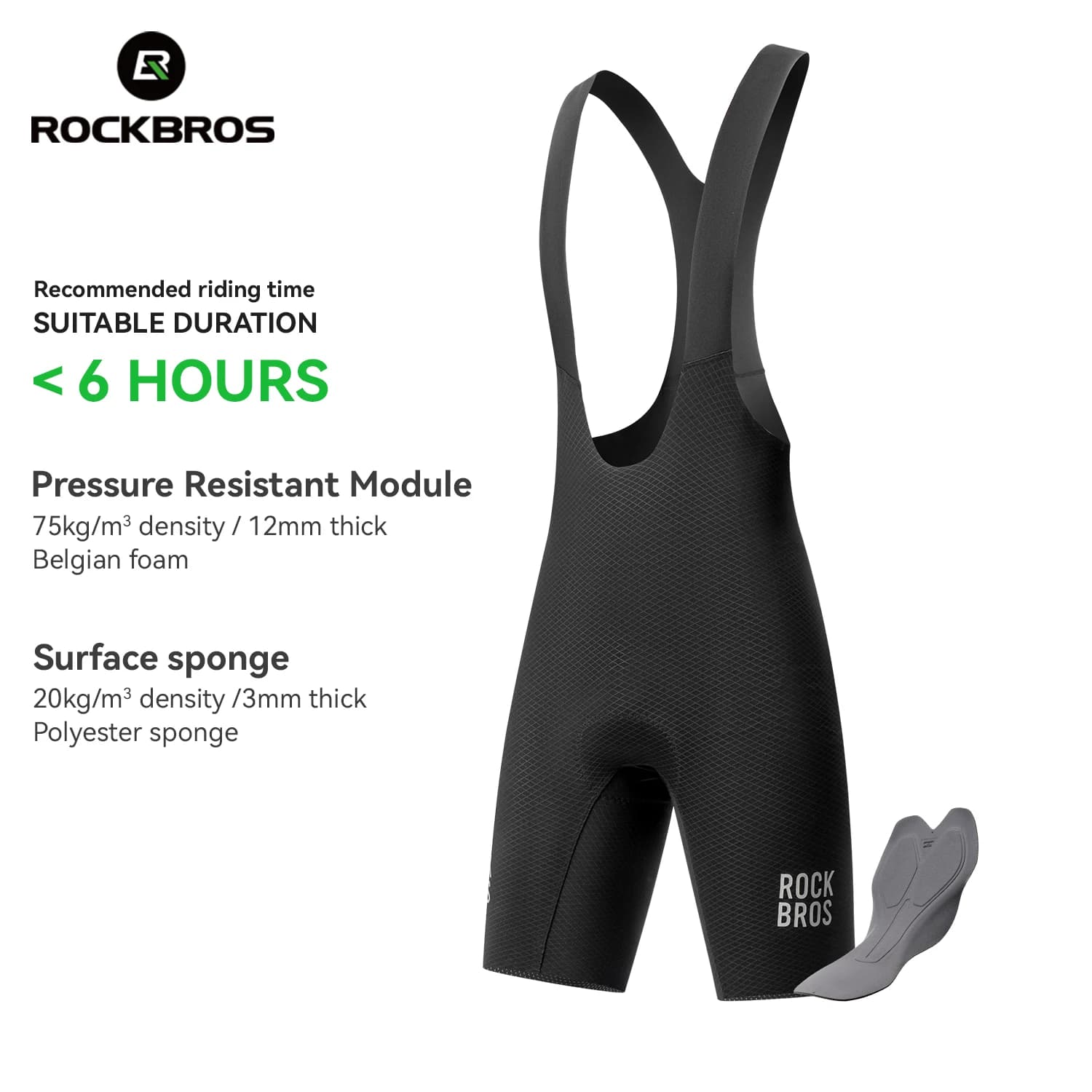 ROCKBROS Pantaloncini con bretelle da ciclismo estivi Pantaloncini con bretelle integrati senza cuciture leggeri e traspiranti con imbottitura in spugna Pantaloncini da ciclismo da uomo