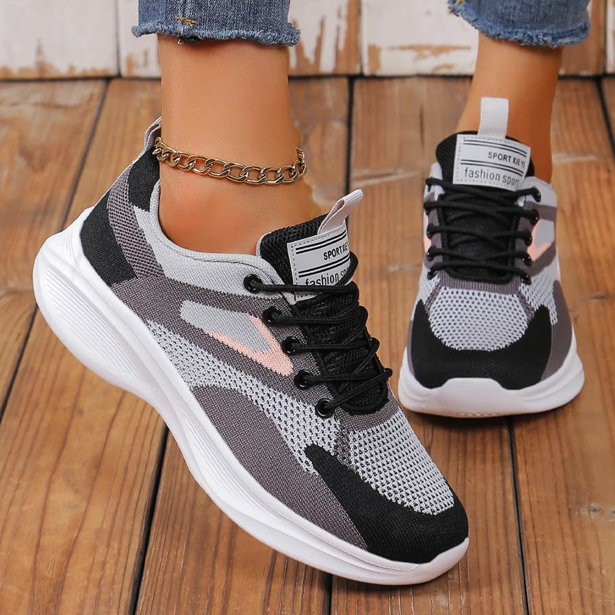 Women's Casual Sports Shoes with Fabric Front Straps, Versatile and Simple, Suitable for Outdoor Daily Commuting