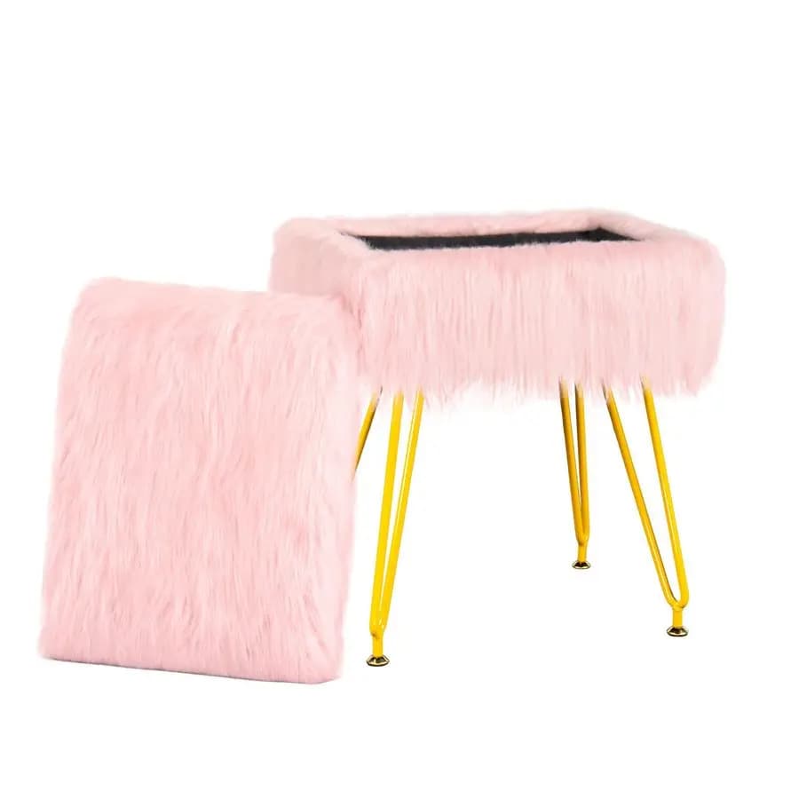 Sgabello con Contenitore, Morbido Pouf Imbottito con Piedini Antiscivolo, Seduta Imbottita Soffice, Poggiapiedi Multifunzionale Laterale