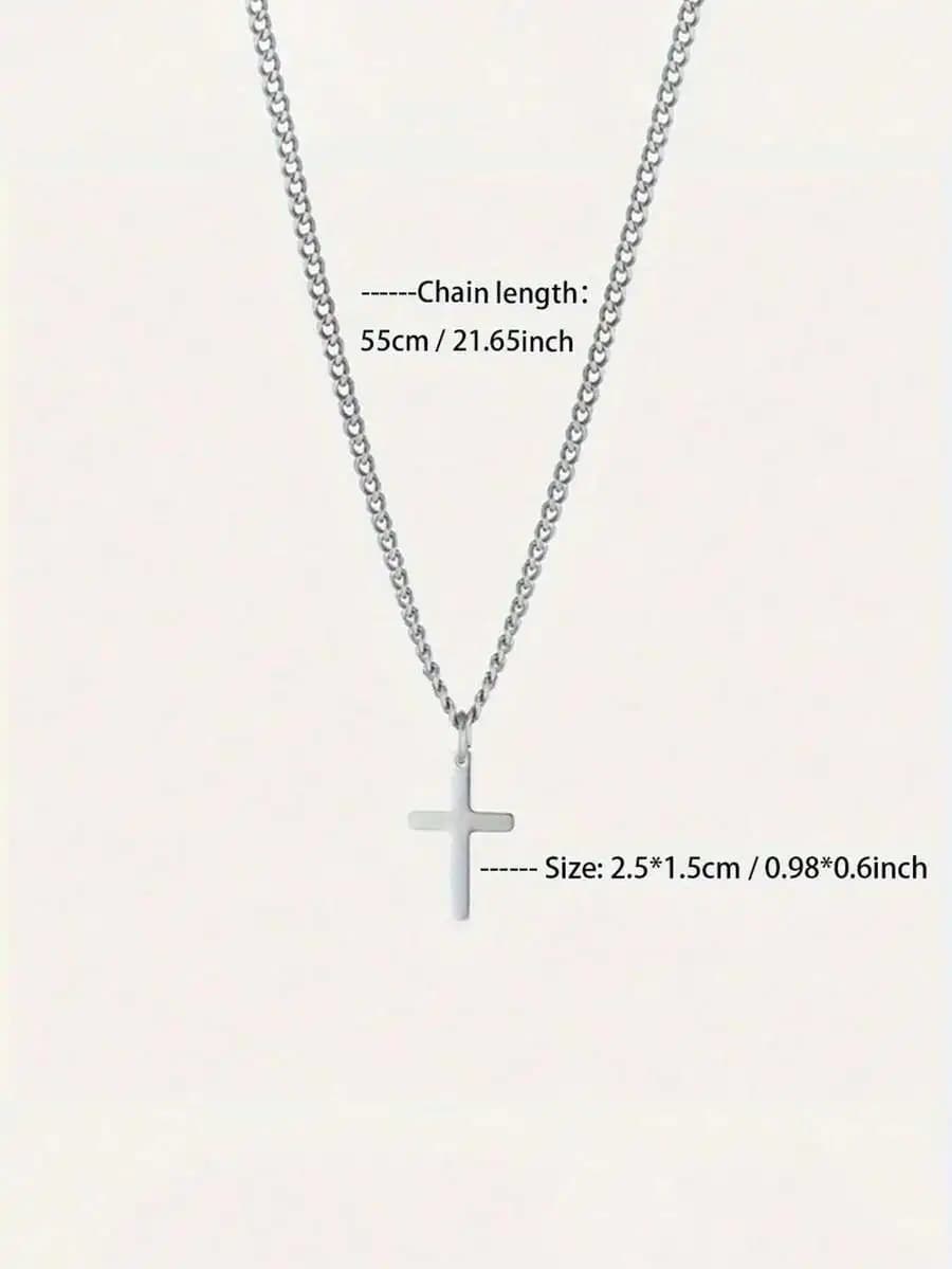 Minimalist Cross Pendant Necklace Stainless Steel Chain For Men