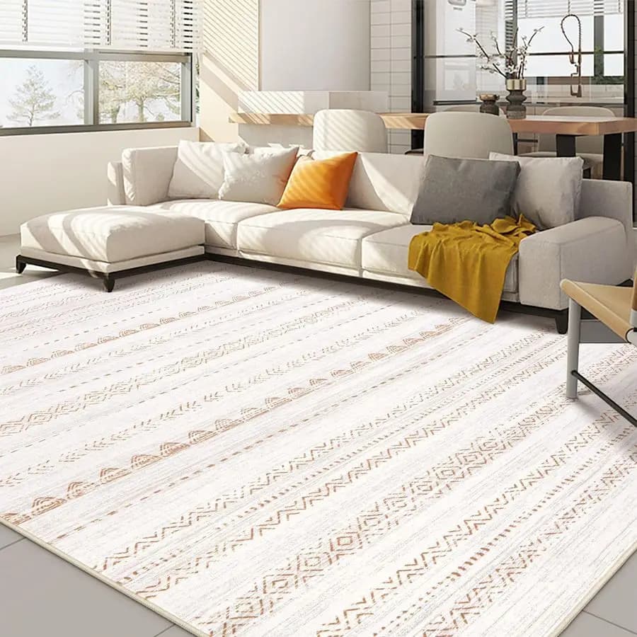 Living Room Mat 5x7 Washable, Large Boho Neutral Rustic Style Carpet, Soft Moroccan Carpet Resistant to Macchies for Bedroom and Nursery