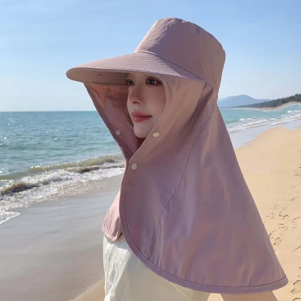 Wide Brim Shawl Fisherman Hat Breathable Solid Color Hiking Bucket Hat Neck Protection Sunscreen Mountaineering Cap Outdoor