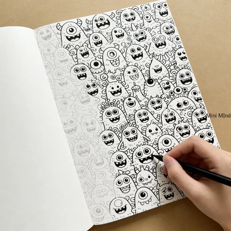 A Line Drawing Coloring Book with A Theme of Small Monsters, 28 Different Patterns, Large-sized Drawing Book, Art Creation Gift