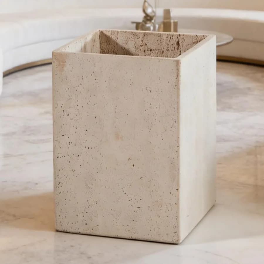 Travertine Wastebasket for Bathroom, Wabi-Sabi Style Teash Can, Travertine Storage Basket, Rectangular Garbage Basket for Bathr