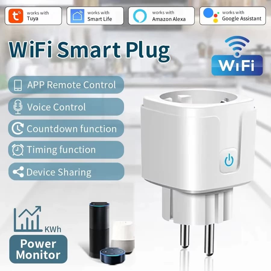Smart WiFi Tuya 16A EU with Real Time Monitoring, Timer, Alexa Vocal Control and Google for Appliances