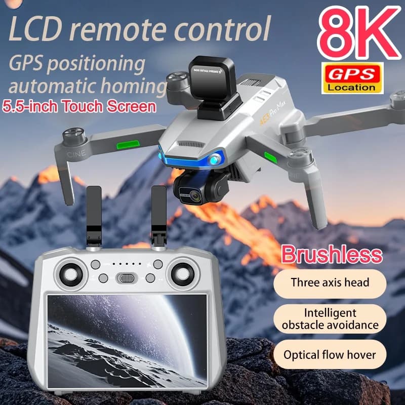 Drone GPS Brushless con Schermo LCD Touch da 5,5 Pollici, Doppia Fotocamera 8K ESC, WiFi 5G FPV, Gimbal a 3 Assi, Evitamento Ostacoli, Quadricottero RC