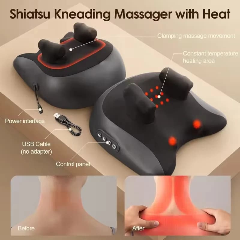 Massaggiatore Portatile SPA a Cuscino per Collo e Spalle, Professionale, Super Potente, Wireless, Riscaldante, per Chi Cerca Massaggio Senza Sforzo