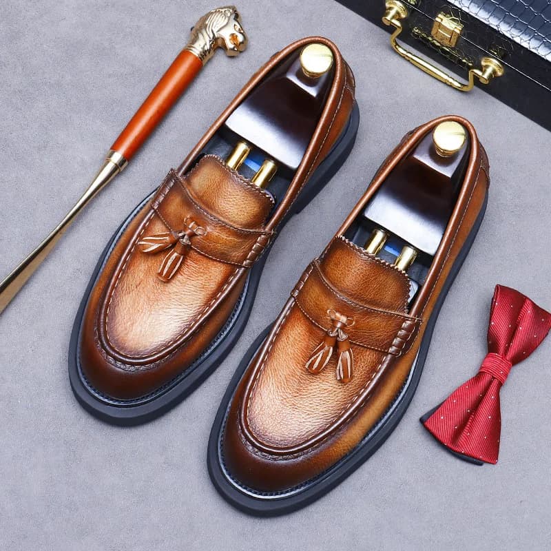 YETTIES Mocassini eleganti da uomo eleganti in morbida pelle Scarpe di lusso in vera pelle con nappa con suola spessa Scarpe formali sociali da sposa
