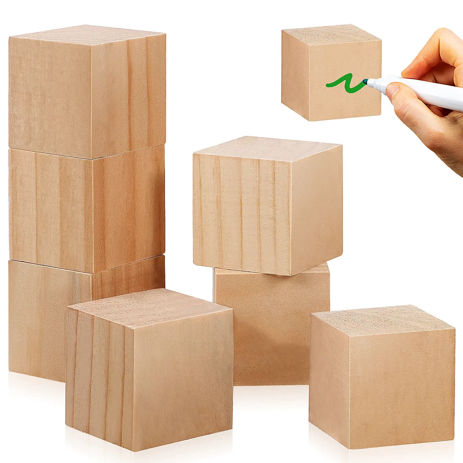 10 Pezzi Blocchi di Legno di Pino Non Trattati, Cubi di Legno Naturale per Fai-da-Te, Creazione di Puzzle, Cubi di Legno per Bambini, Coordinazione Occhio-Mano