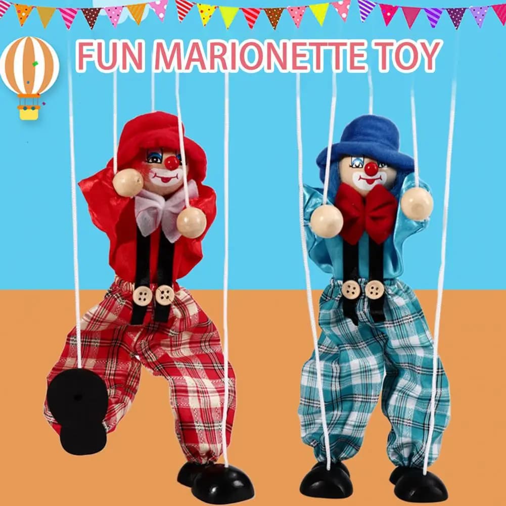 Hand puppet for boys Pull Rope Puppet Doll in wood Marionette Clown puppet toy for kids doll hand puppet with for boys