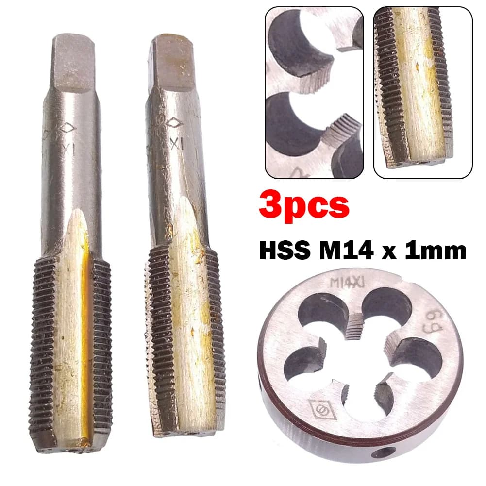Set di Utensili Essenziali Tre Pezzi: Maschio e Filiere Conici HSS Progettati Specificamente per Metriche M14 x 1mm, Perfetti per le Tue Esigenze