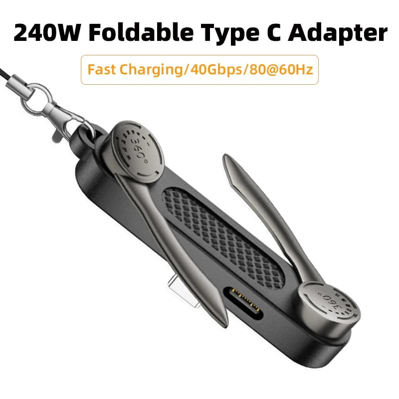 240W Foldable OTG USB C Adapter 8K@60Hz Fast Charging Folding Stand Type C To Type C Headphone Adapter Converter for PC Phones