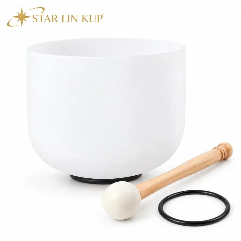 STAR LIN KUP 9 Inch White Frosted Quartz Crystal Singing Bowl for Yoga Sound Healing Meditation Chakra Balance with Mallet