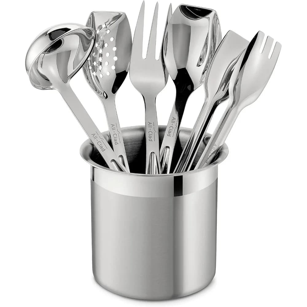Set di 5 Utensili da Cucina in Acciaio Inossidabile con Organizzatore, Accessori da Cucina Argento