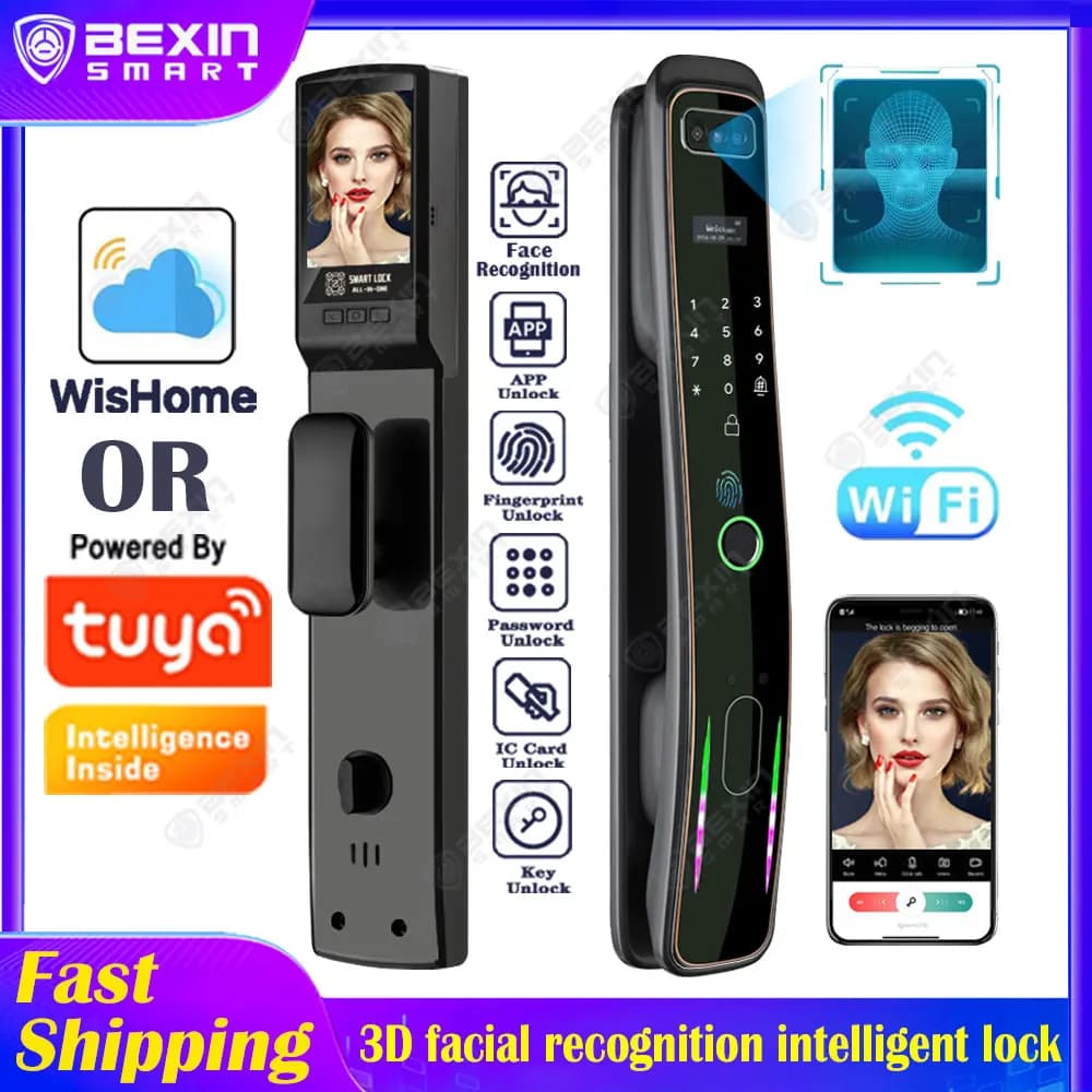 WISHome APP o Tuya App 3D riconoscimento facciale smart Door Lock sblocca Digital Smart Lock Fingerprint Key Card Nfc Phone Unlock Lock