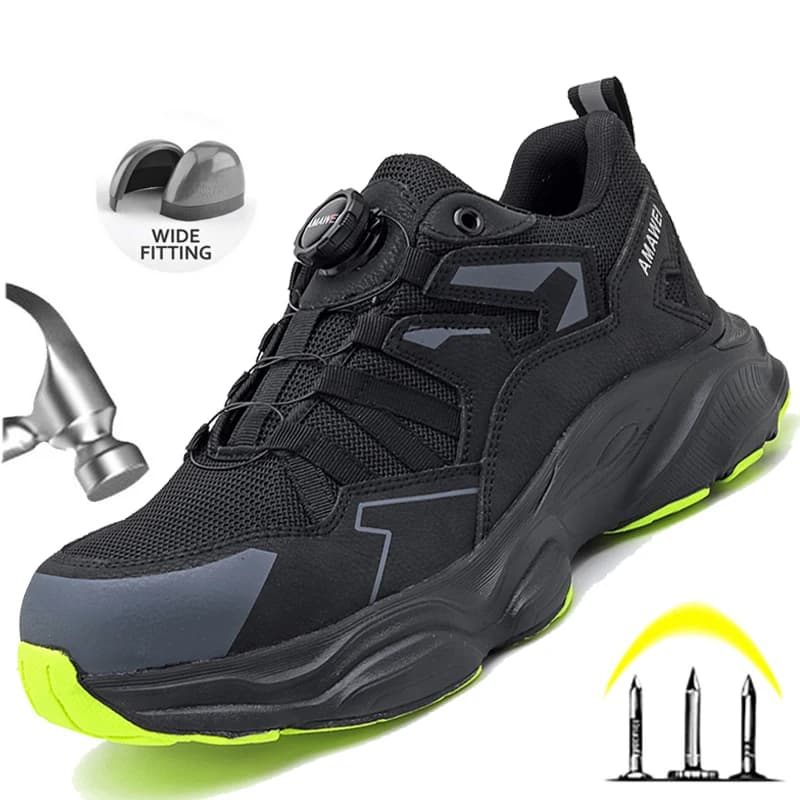 Stivali da lavoro con punta in acciaio Scarpe antinfortunistiche anti-sfondamento da uomo con intermedia antiforatura, scarpe da ginnastica da trekking protettive per esterni antiscivolo nere
