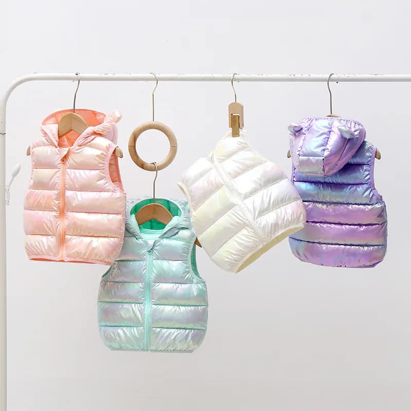 New Baby Autumn Winter Thickened Windproof Hooded Shiny Vest Boy Girl Warm Cotton Vest Children Soft Kids Casual Wear Students