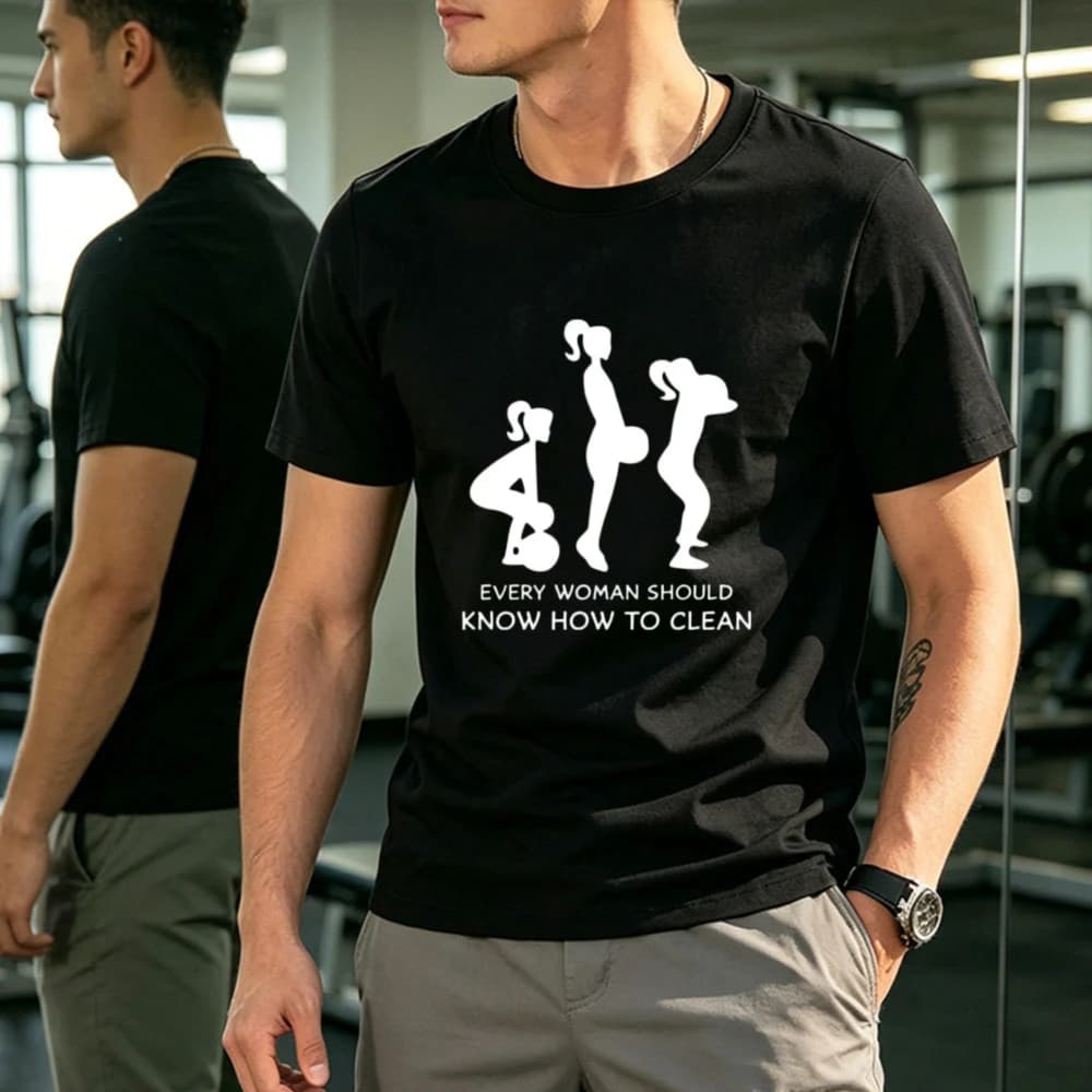 Funny Fitness T Shirt Every Woman Should Know How To Clean Kettlebell Workout Silhouette Print Cotton Gym Training Casual Tees