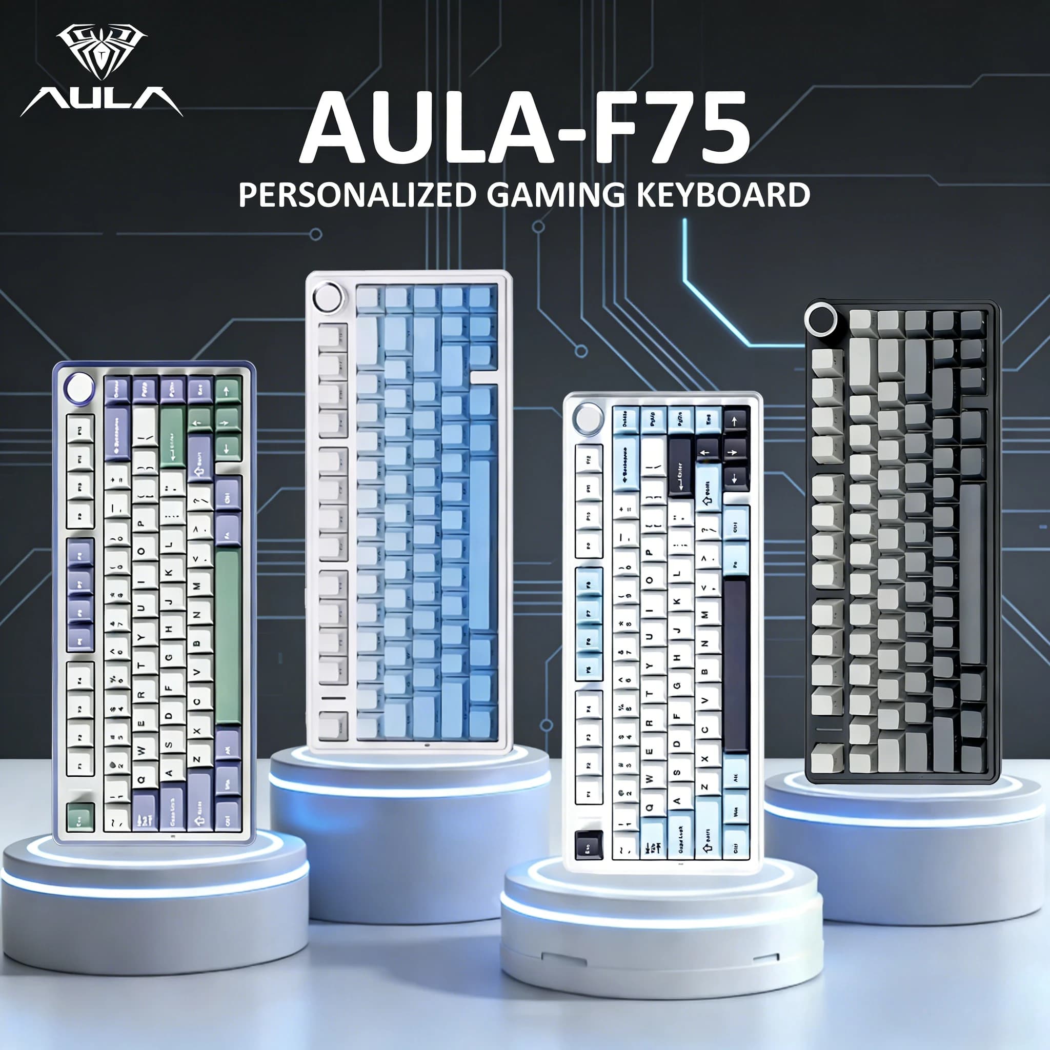 Tastiera Meccanica da Gaming AULA F75 con Effetti di Illuminazione RGB, Layout 75%, Struttura Hot-swappable a Tasti Completi, Tastiera Bluetooth