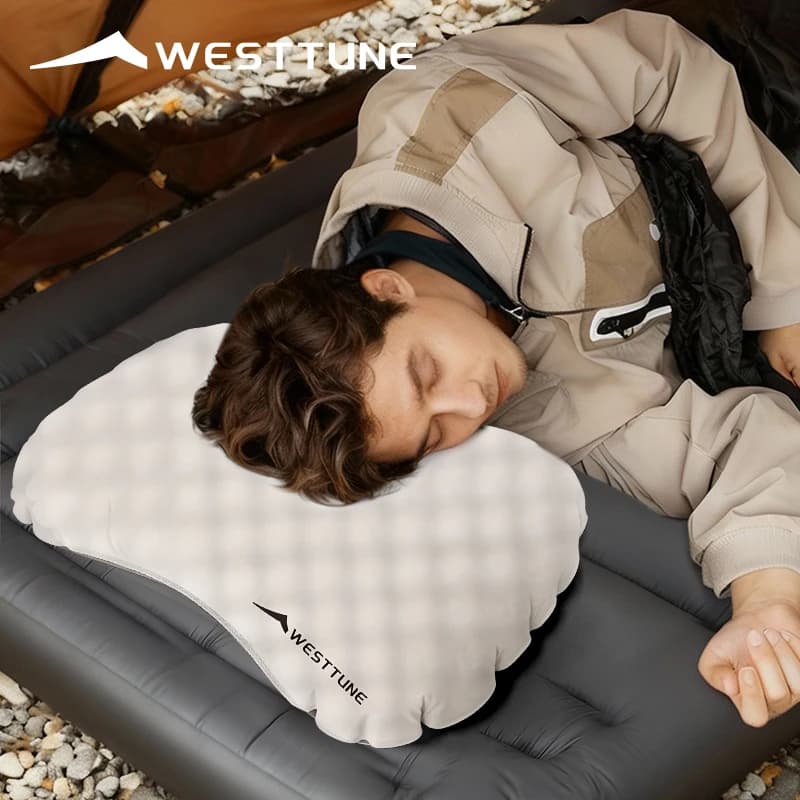 WESTTUNE Camping Ice Sillky Cuscino Cuscino gonfiabile da viaggio ultraleggero portatile Escursionismo all'aperto Cuscino lombare per il collo del sonno