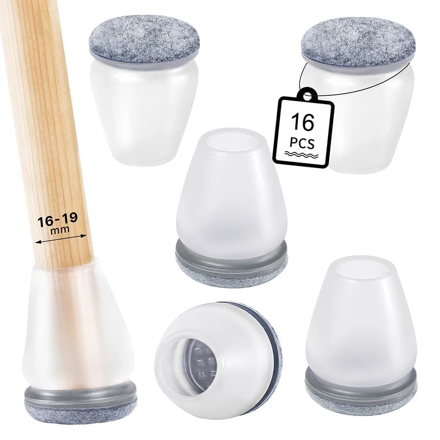 16PCS Coprigambe per sedie Protezioni per pavimenti per gambe diagonali Grigio con cuscinetti in feltro avvolgenti spessi Piedini per tavoli per mobili in silicone Proteggi i pavimenti