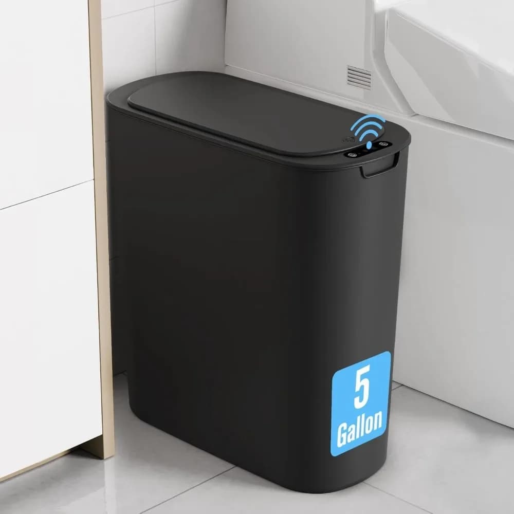 Cestino per Rifiuti con Sensore di Movimento da 5 Galloni, Pattumiera Automatica per Bagno con Coperchio, Cestino Sottile in Plastica Senza Contatto