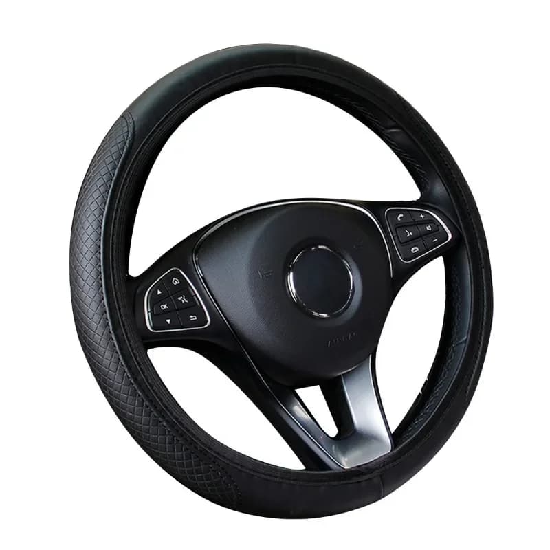 Coprivolante da 37-39 cm Coprivolante in pelle traspirante antiscivolo Coprivolante in rilievo in pelle PU Accessori auto universali
