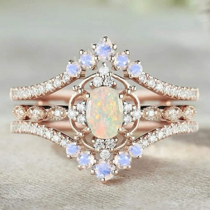 Nuovo anello opale intarsiato alla moda e romantico, anello in due pezzi di moda di lusso leggero rosa gioielli da donna