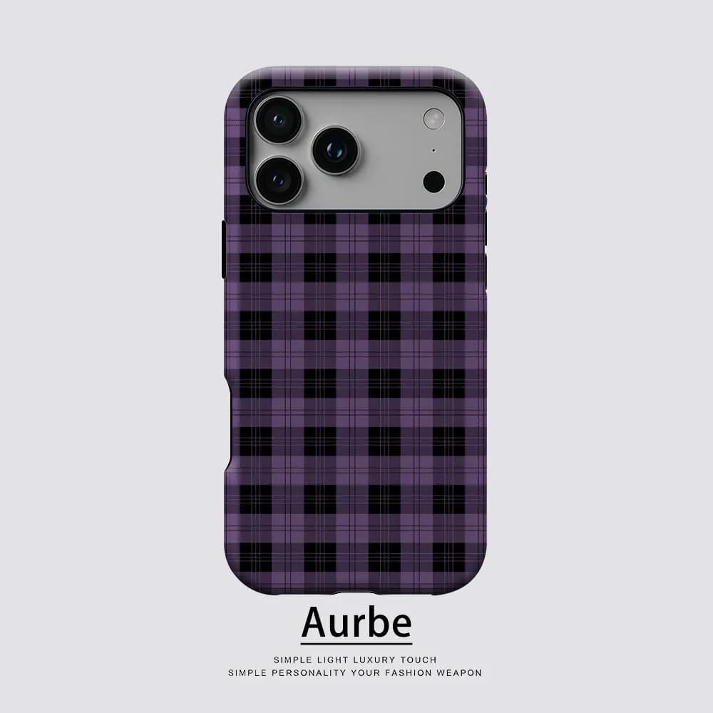 Custodia Aurbe Matte 2-in-1 con Pellicola e Supporto MagSafe per iPhone 17 16 15 14 Plus 17 Pro Max, Antiurto, Rigida, Viola a Quadri