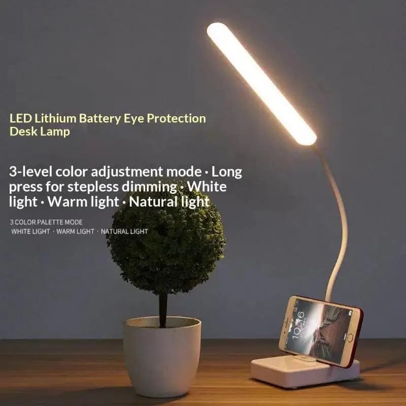 Rechargeable LED Eye Care Desk Lamp With 3 Color Modes Dimmable Phone Stand For Home Office Reading Working