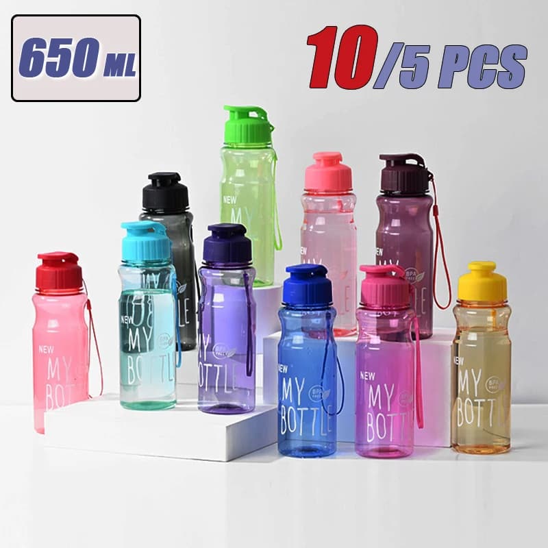 Bottiglia d'acqua sportiva Shaker a prova di perdite trasparente e portatile da 650ML con coperchio per scuola palestra viaggio ragazza ragazzo senza BPA