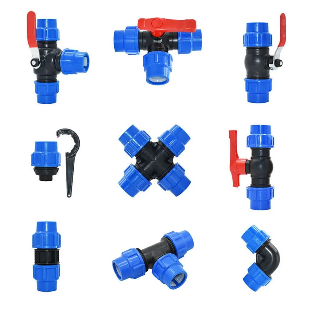 20/25/32/40/50/63mm Water Pipe Plastic Ball Valve Coupler Tee Spina Cross Quick Connector PE Fast Fittings 1 pc