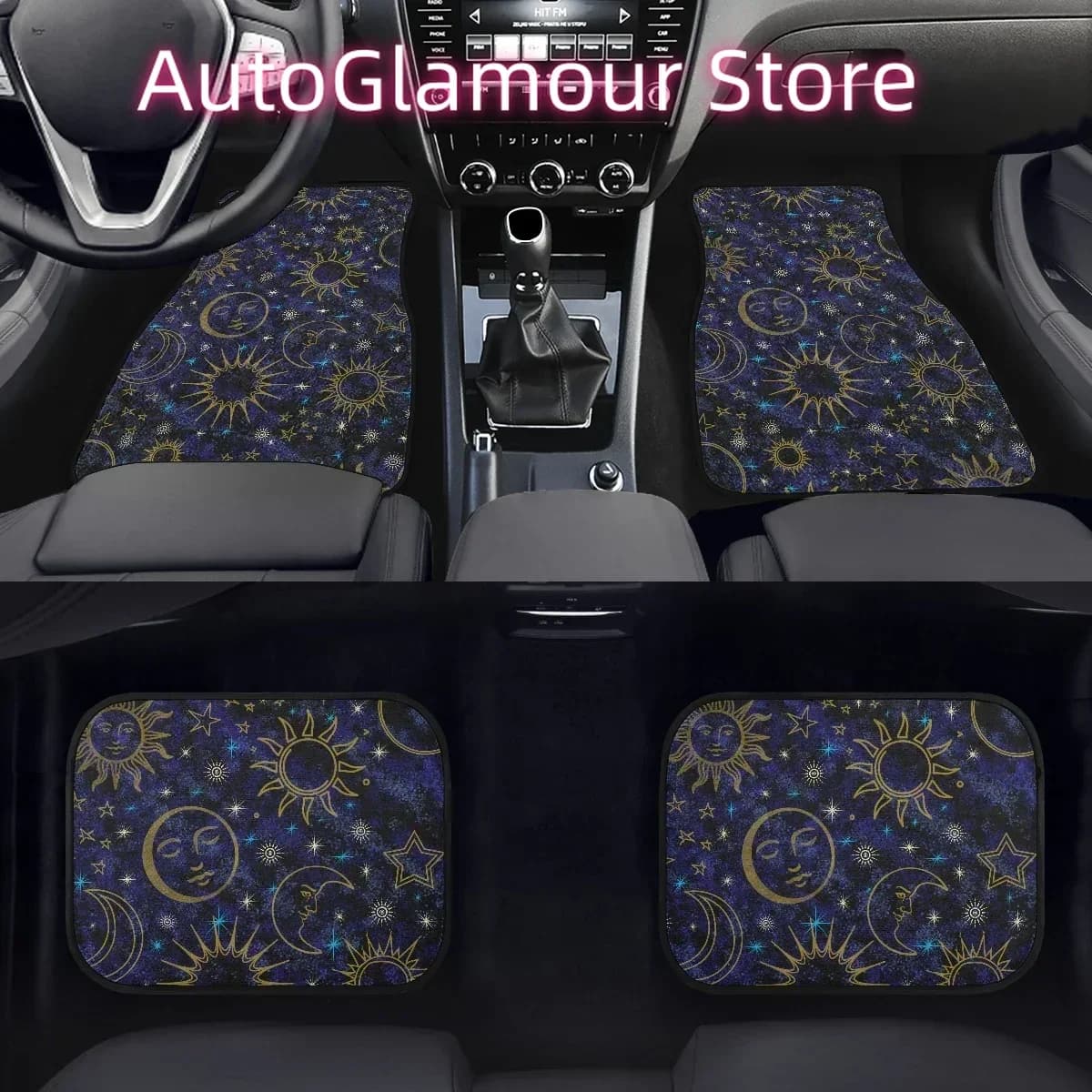 Car Front Back Floor Mat Space Moon Sun Pattern Auto Carpet for Woman Men Non-slip Wear-Resistant Dirt Resistant Vehicle Rug New