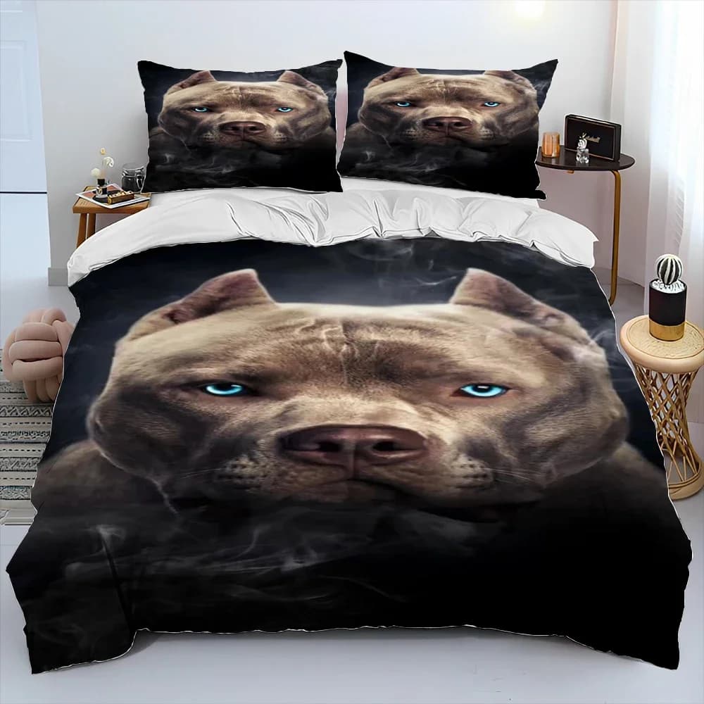 Set di biancheria da letto trapuntato per cani Pitbull Cartoon, set copripiumino copripiumino federa, set di biancheria da letto king queen size per bambini adulti