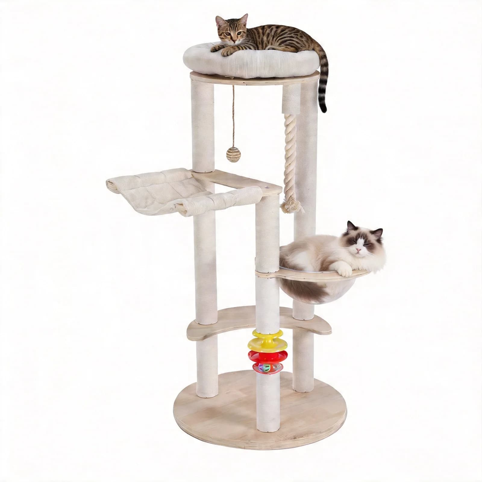 Multi-Level Large Cat Tower Scratch- Wooden Cats Climbing Frame Cotton Rope Scratching Post Tree Tower Pet Supplies