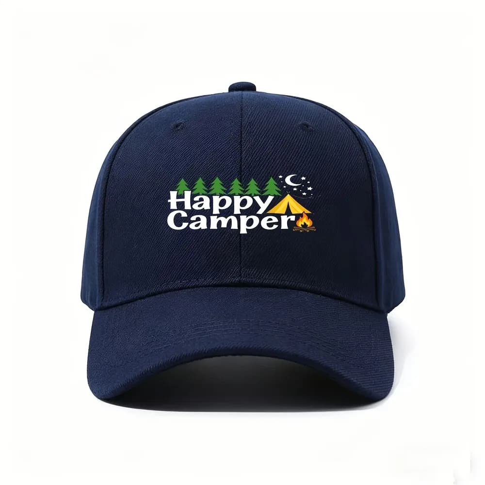 1pc Happy Camper Baseball Cap - Adjustable Outdoor Hat with Campfire Tent Lightweight Suitable for Camping