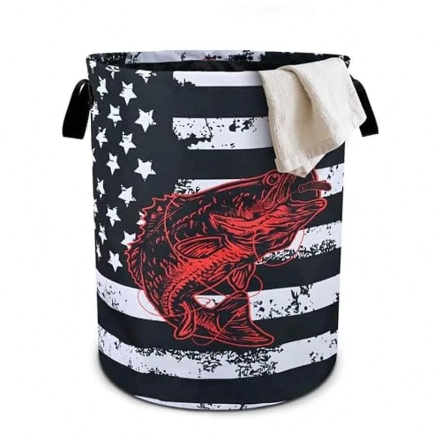 Bass Fish Laundry Basket Foldable Oxford Cloth Tote Bag Laundry Hamper Clothes Storage Bucket Organizer For Bathroom/Laundry St