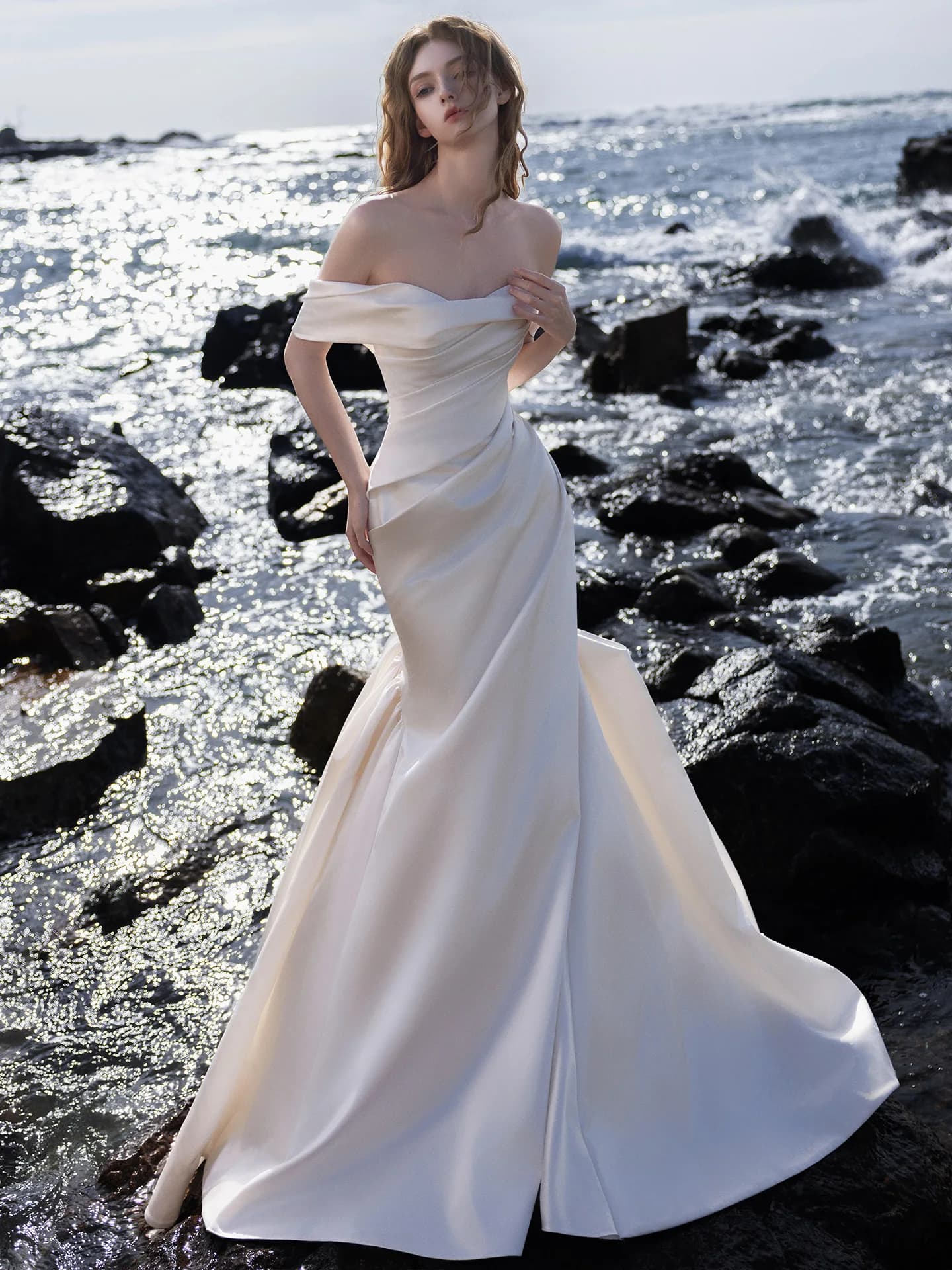 Abito da sera bianco da donna monospalla a sirena, a vita alta, lungo, stile principessa, per compleanno, festa, esame artistico
