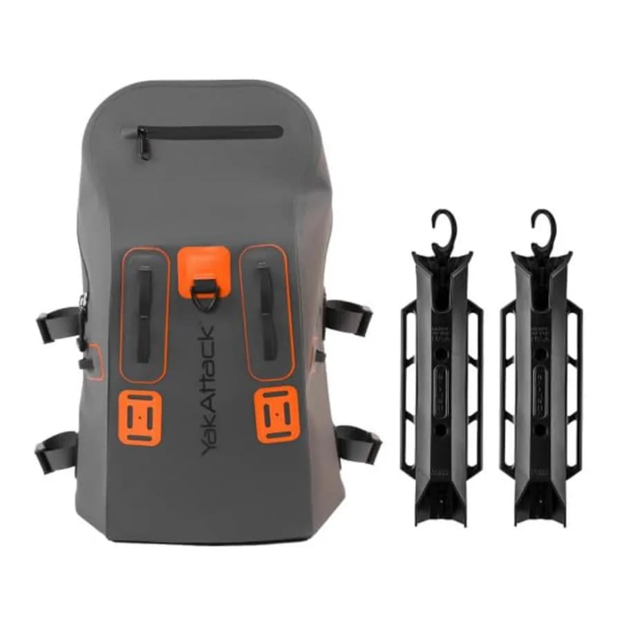 Zaino Impermeabile DryPak da 28L con 2 Portacanne da Pesca Attaccabili, Borsa Marina Galleggiante Grigia/Arancione con Tracolla Imbottita