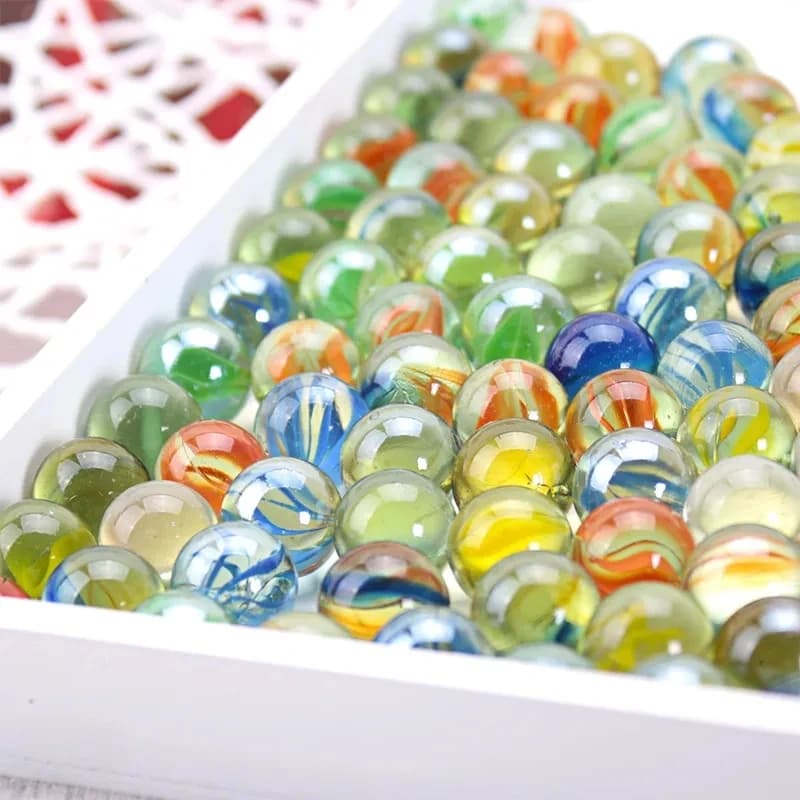 50pcs 14MM Cat Eye Petal Glass Marble Catapult Marble Colored Pattern Glass Beads Transparent Marble Ball Children's Toy