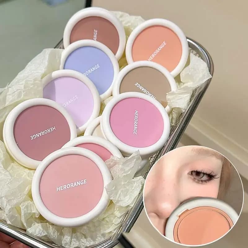 HERORANGE Palette Blush Monochromatic, Mineral Pigment, Fard in Guance Powder, Professional Makeup, Round Shade, Pink Blush