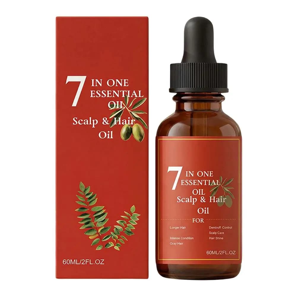 Olio Naturale per Capelli 7-in-1, Promuove la Crescita, Anti-Diradamento, Non Untuoso, Assorbimento Rapido, Cura del Cuoio Capelluto, Olio Essenziale per Uomini e Donne