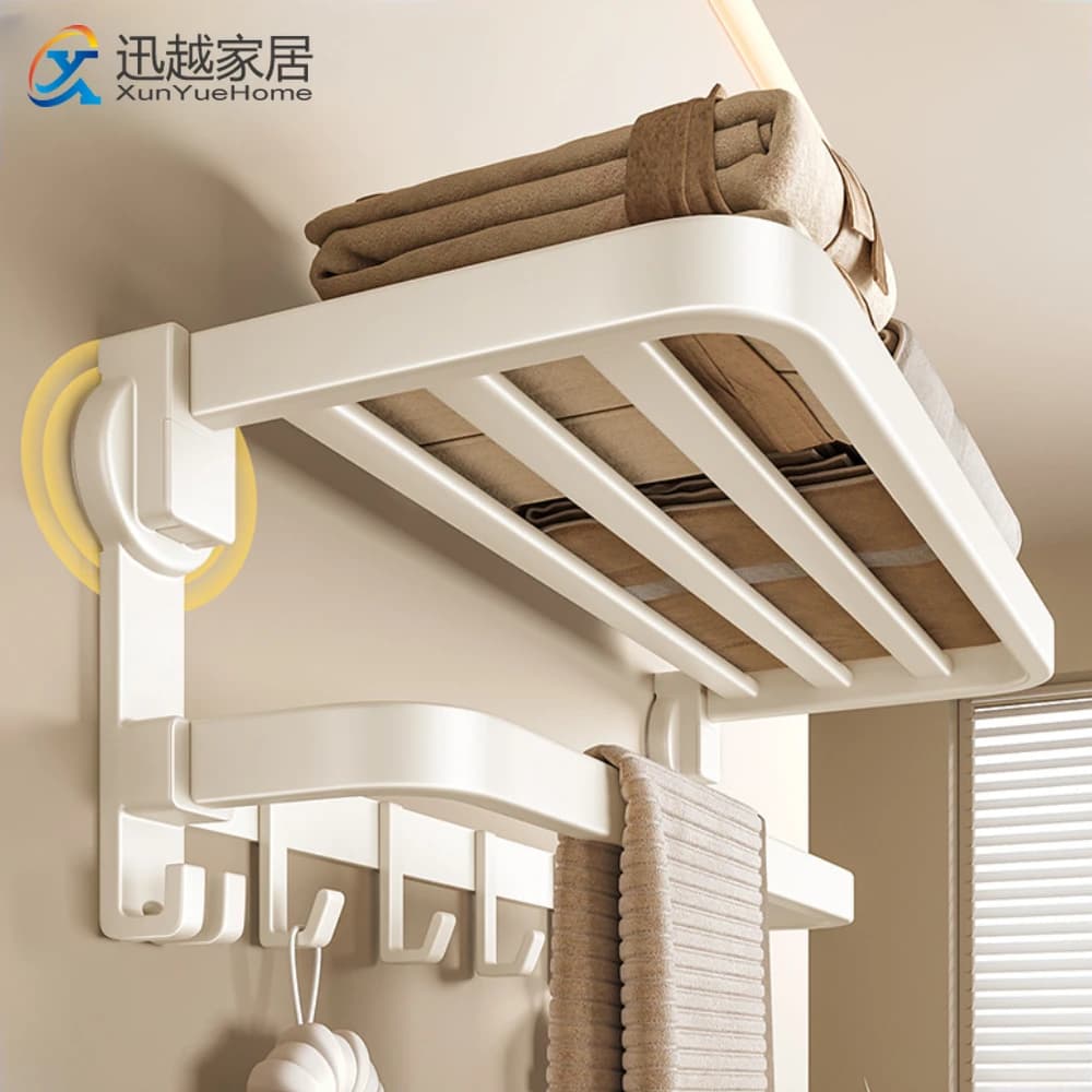 Porta asciugamani con ventosa sottovuoto bianco crema con ganci Portaoggetti per mensola da bagno Accessori hardware per asta sospesa per WC