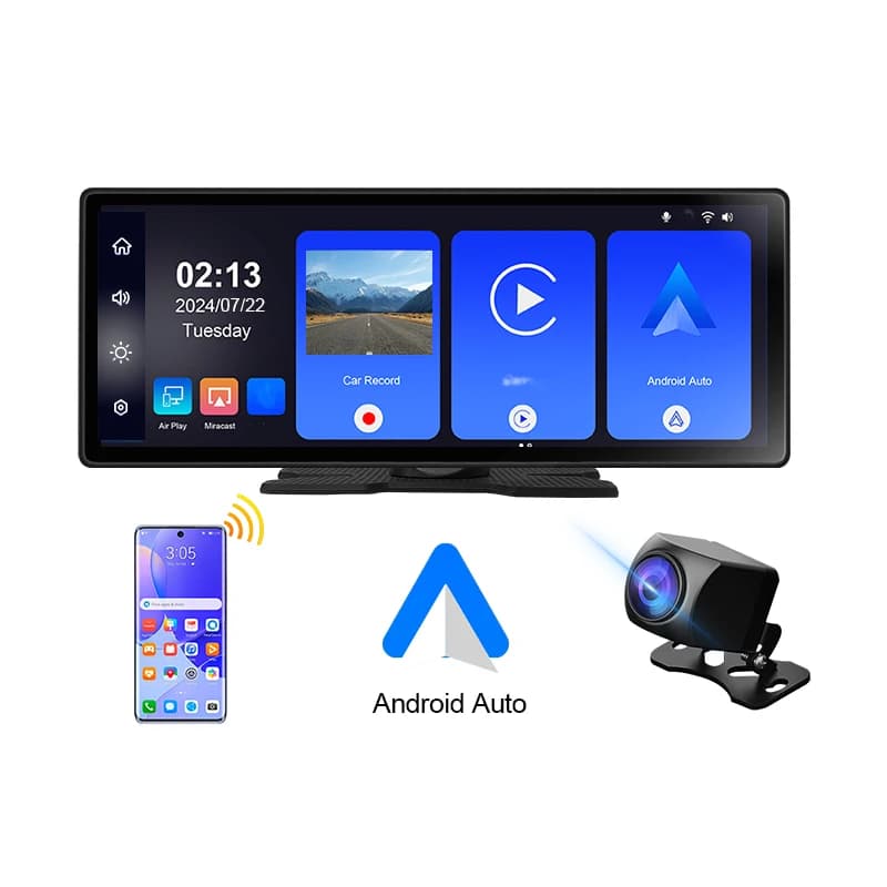 Touch Screen Carplay - Support CarPlay Wireless Dash Cam 9.3 inch Android Auto with DVR 2CH 1080p