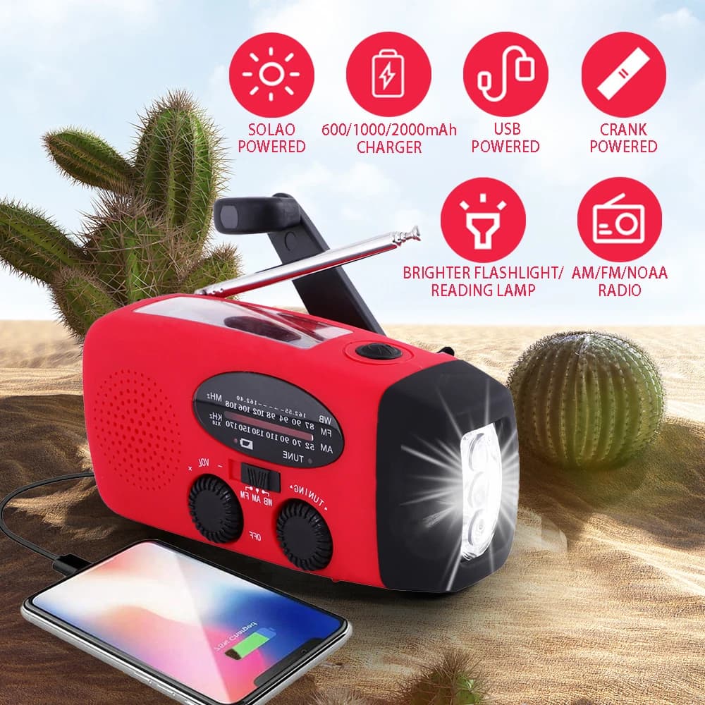 Emergency radio from 2000 mAh with LED lights USB Radio Solar charging light External FM/AM rechargeable portable radio