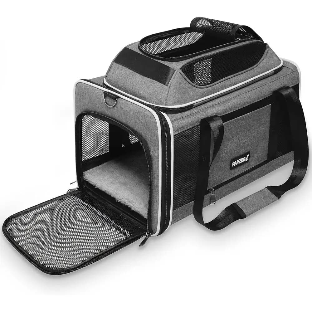 Trasportino Espandibile per Cani 18x11x11, Borsa da Viaggio Sottosedile per Cabina, Gabbia da Viaggio Aereo Approvata TSA, Grigio