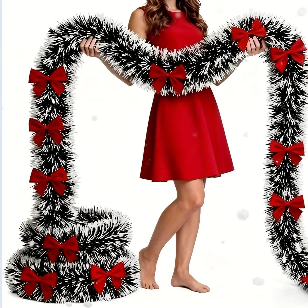 Artificial Christmas Garland Xmas Tinsel Garlands with Bowknot for DIY Wreath Christmas Tree Ornaments New Year Home Table Decor